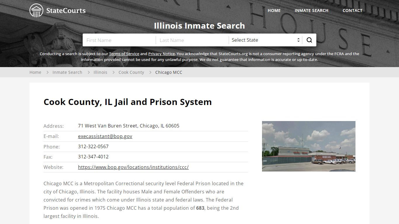 Chicago MCC Inmate Records Search, Illinois - StateCourts